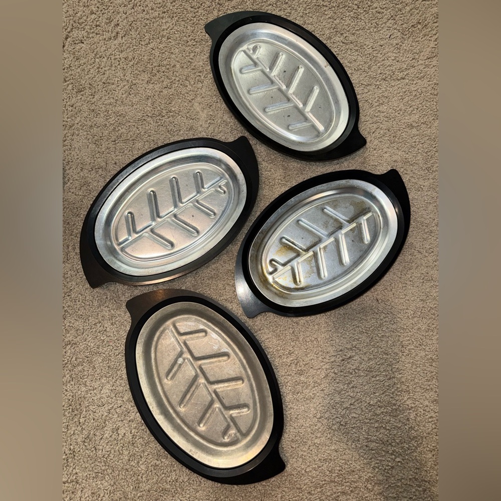Vintage Nordic Ware Sizzler Platter & Holder No 310 Steak Fajita Plate Set of 4